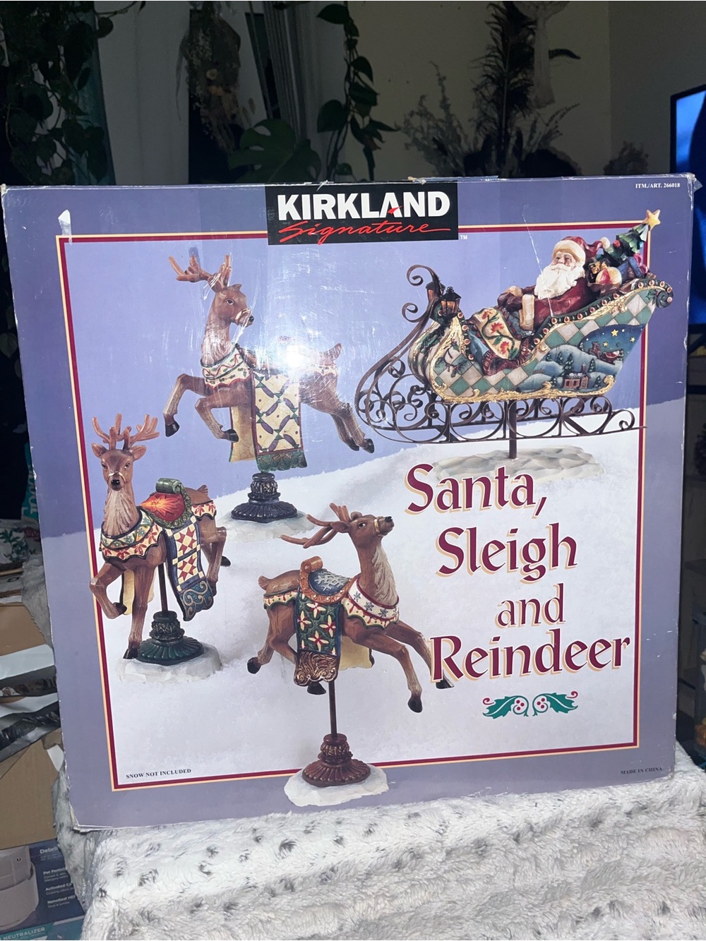 Vintage Kirkland Signature Santa, Sleigh and Reindeer Figurines Set #266018